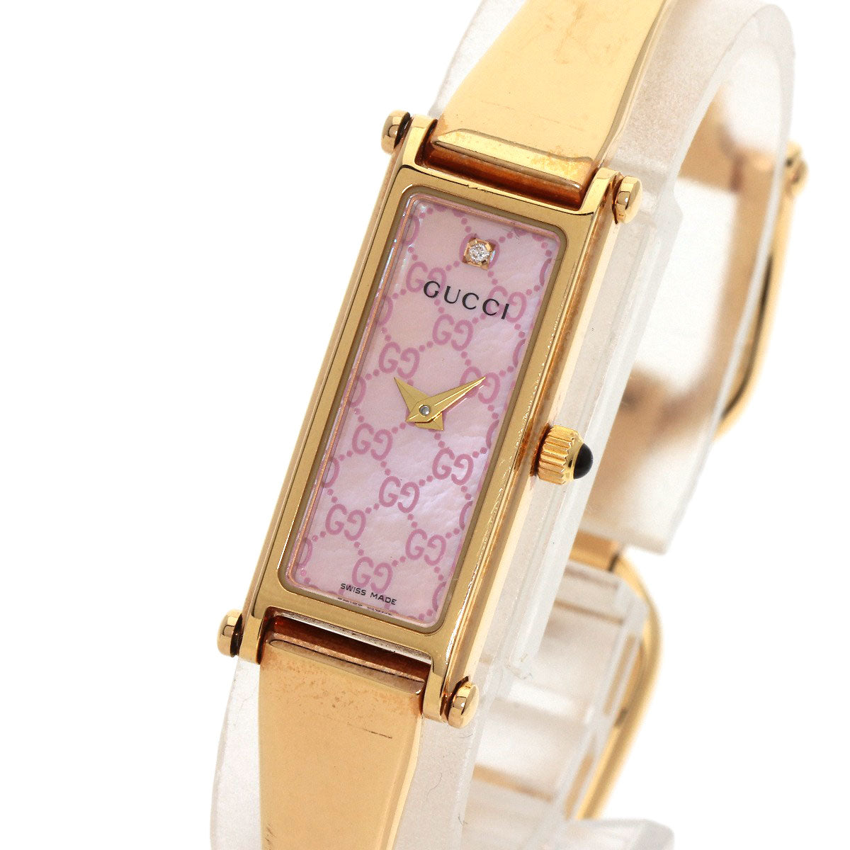 GUCCI Watches Quartz 1500L PGP gold Square Face Bangle 1P Diamond GG Pink shell dial