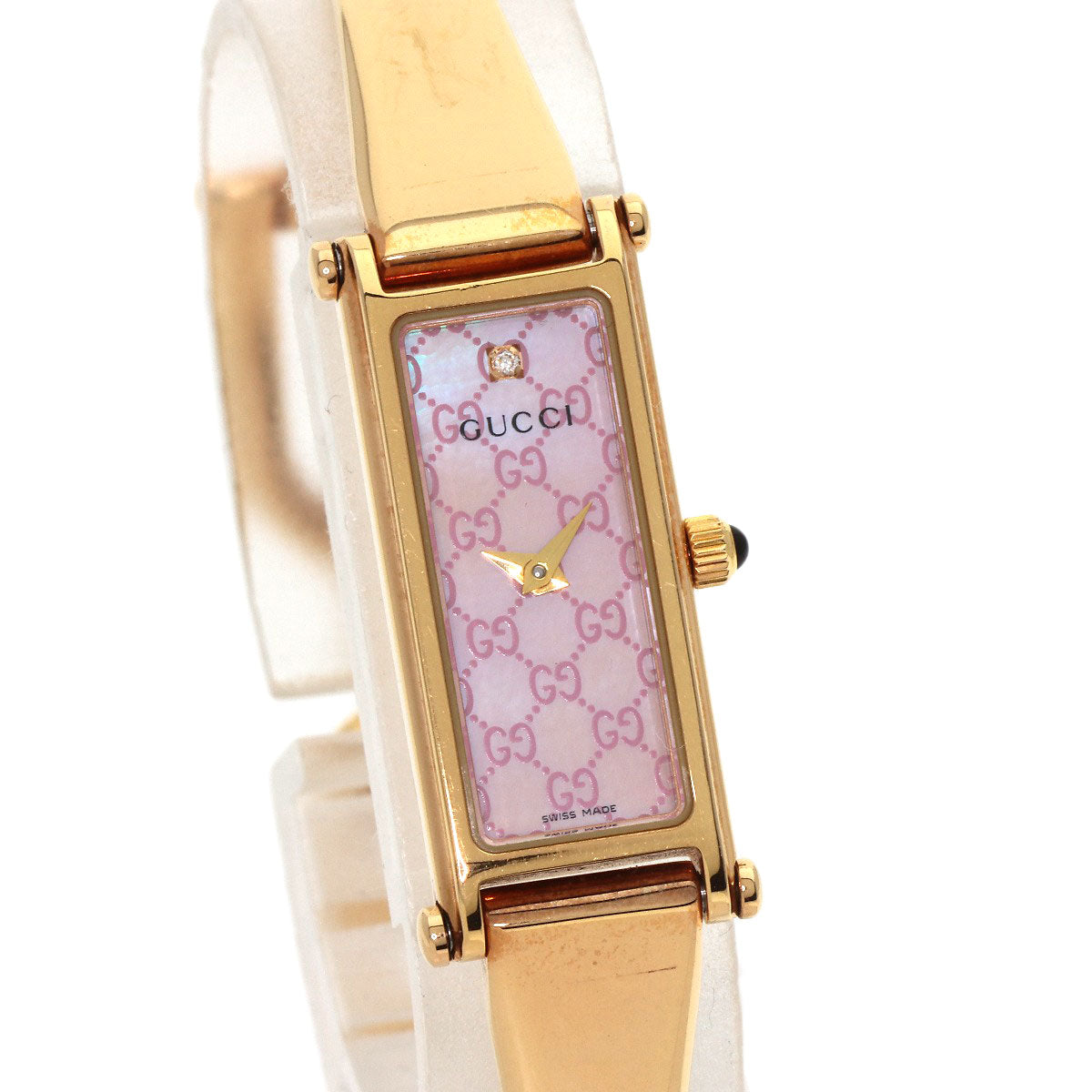 GUCCI Watches Quartz 1500L PGP gold Square Face Bangle 1P Diamond GG Pink shell dial