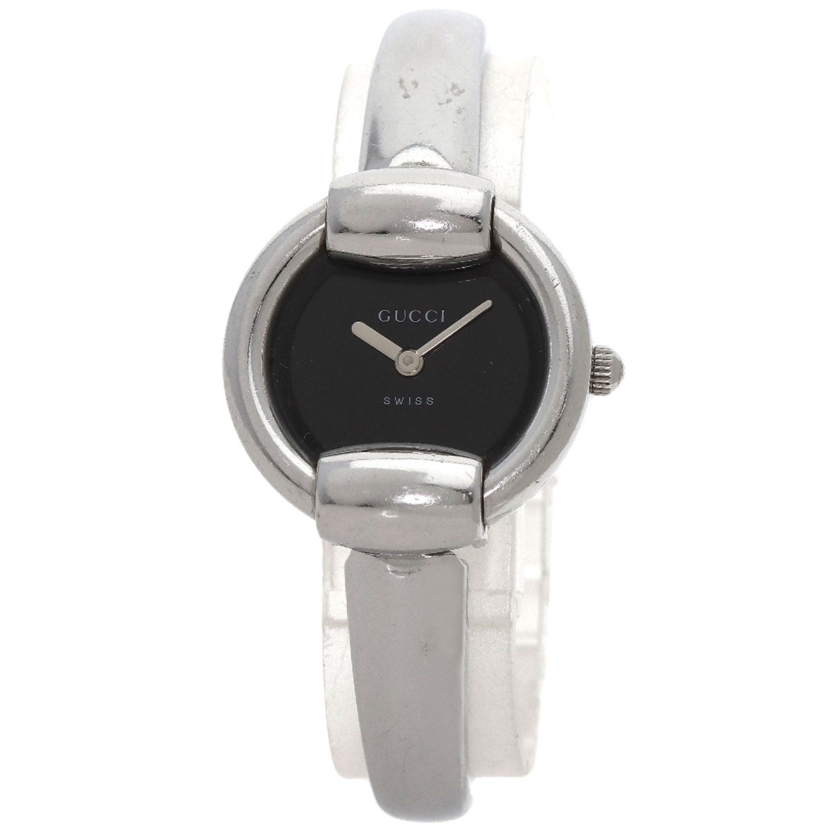 GUCCI Watches Quartz 1400L Stainless Steel , Stainless Steel Silver round face bangle black dial Women