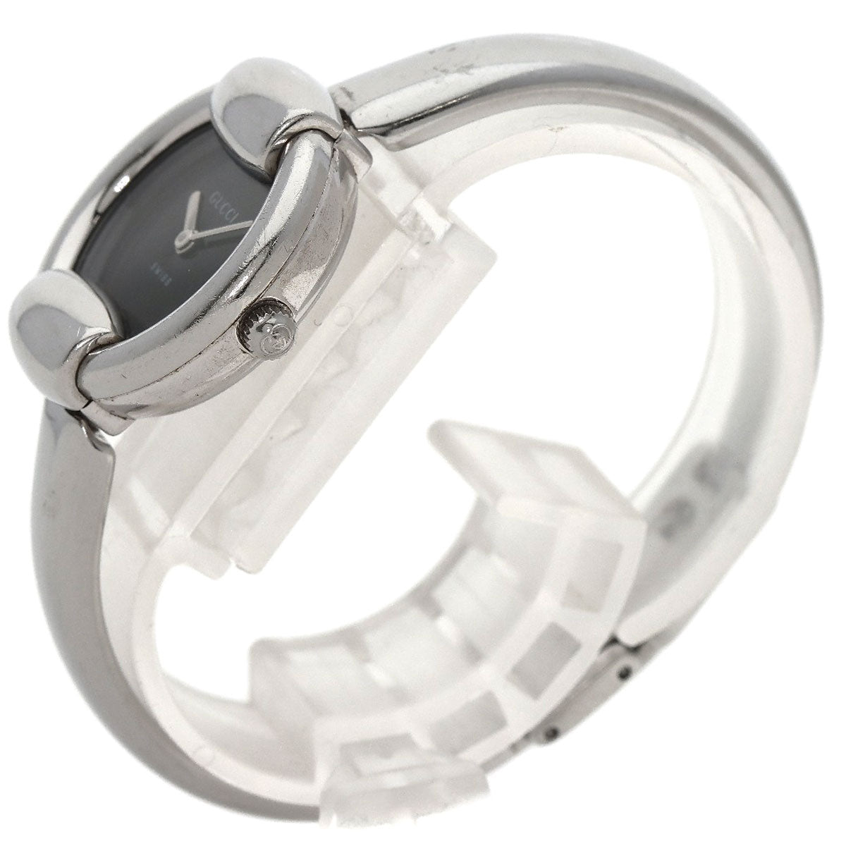 GUCCI Watches Quartz 1400L Stainless Steel , Stainless Steel Silver round face bangle black dial Women