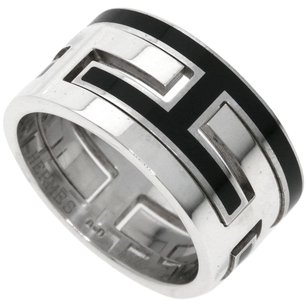 HERMES Ring SV Silver Move Ash Enamel #49 Women