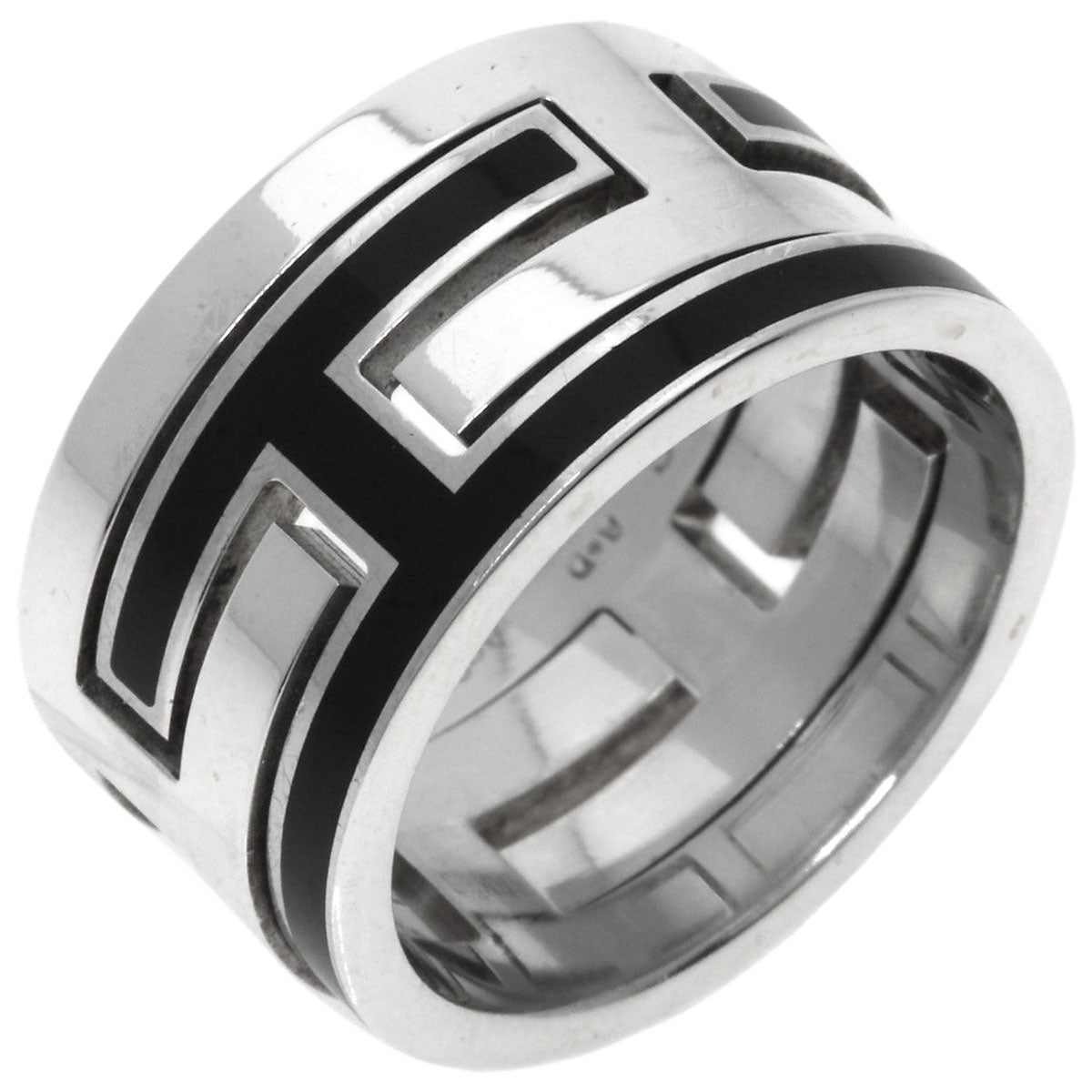 HERMES Ring SV Silver Move Ash Enamel #49 Women