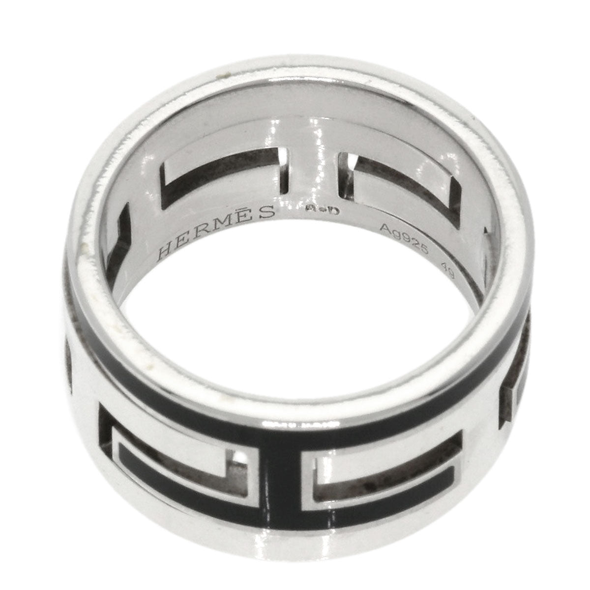 HERMES Ring SV Silver Move Ash Enamel #49 Women