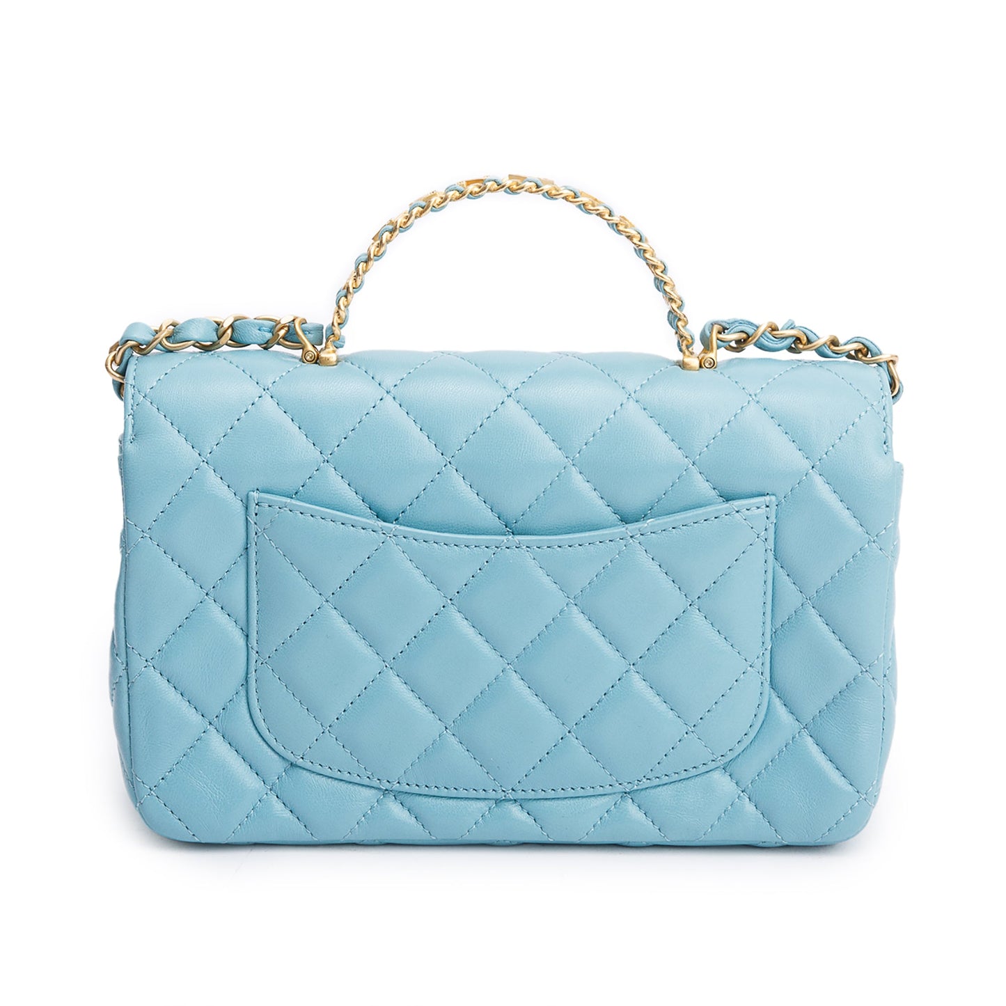 Chanel Turquoise Quilted Lambskin Leather Rectangular Mini Crystal Top Flap Bag