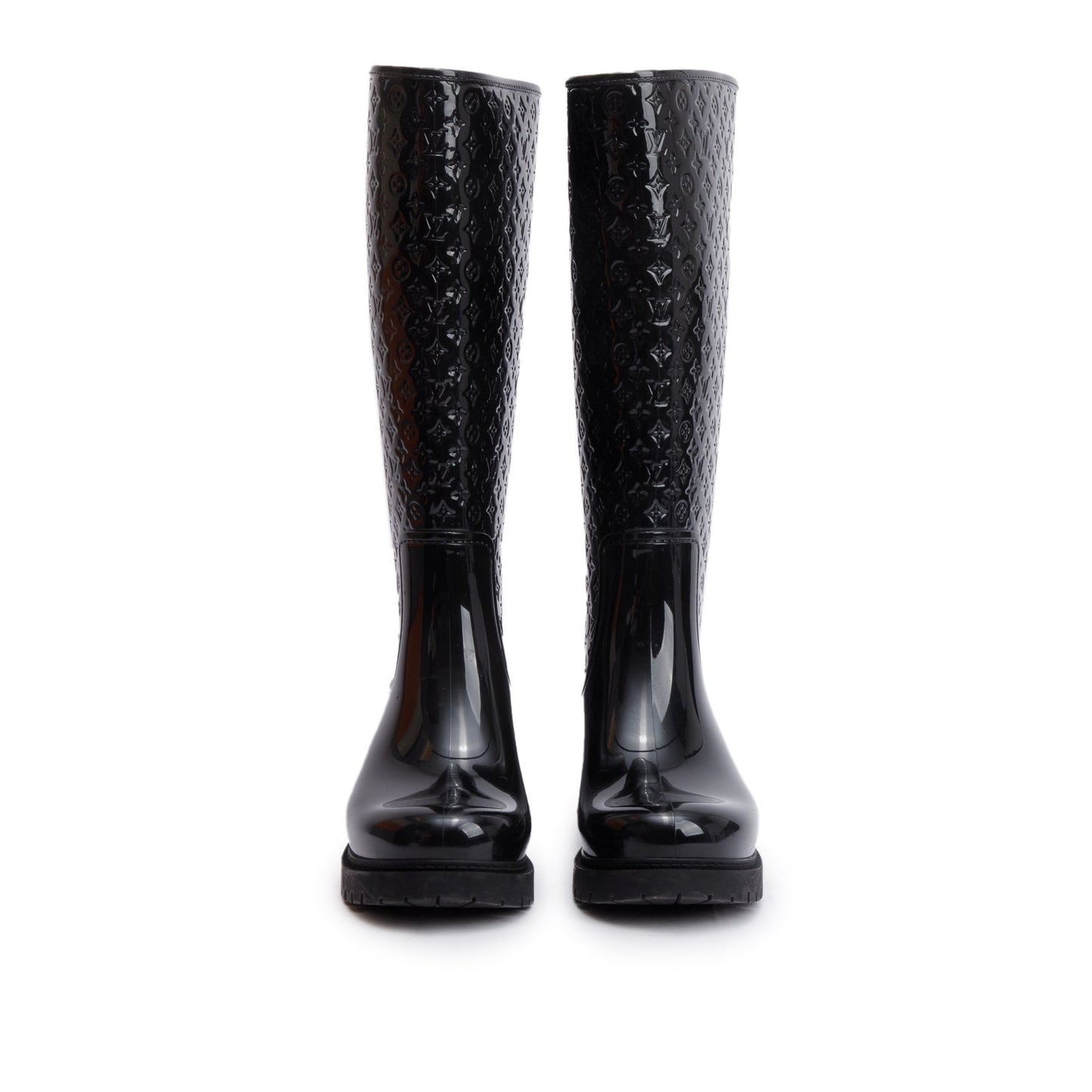 Louis Vuitton Black Monogram Rubber High Rain Boots, Size 36