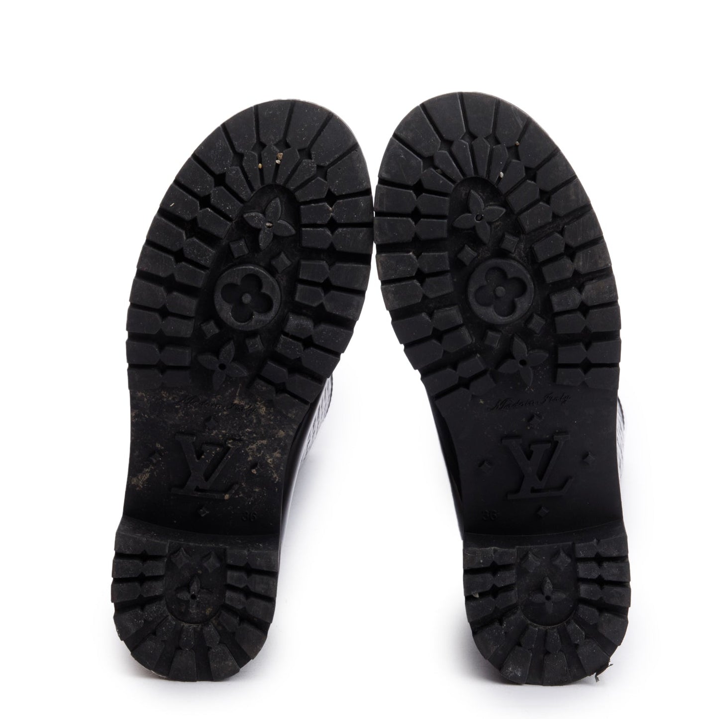 Louis Vuitton Black Monogram Rubber High Rain Boots, Size 36