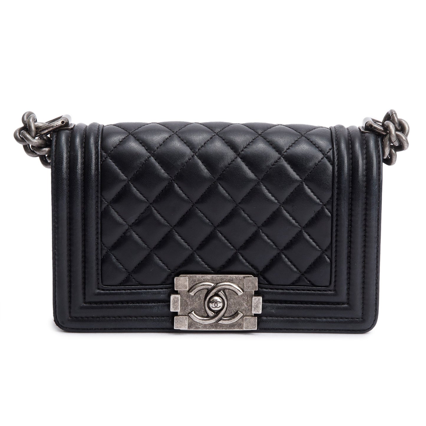 Chanel Black Quilted Lambskin Leather Small Boy Bag