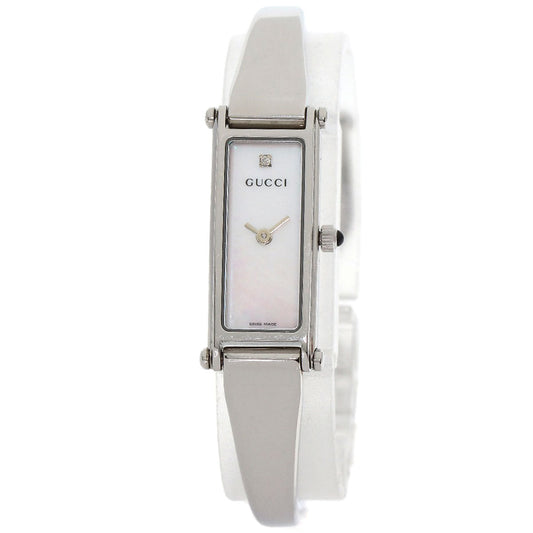 GUCCI Watches Quartz 1500L Stainless Steel , Stainless Steel Silver Square face bangle White shell dial Women