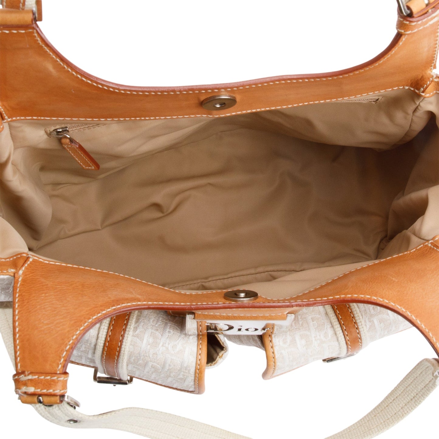 Christian Dior White Diorissimo Tan Leather Multi-Pocket Tote