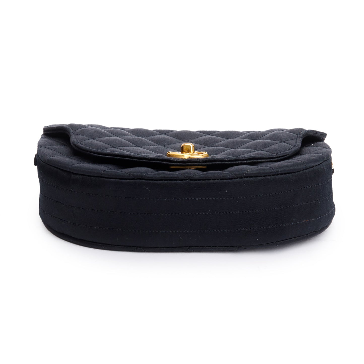 Chanel Vintage Black Quilted Satin Half Moon Flap Bag