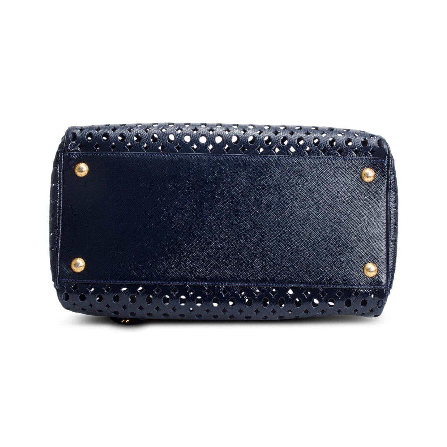 Prada Blue Saffiano Vernice Leather Fori Bauletto