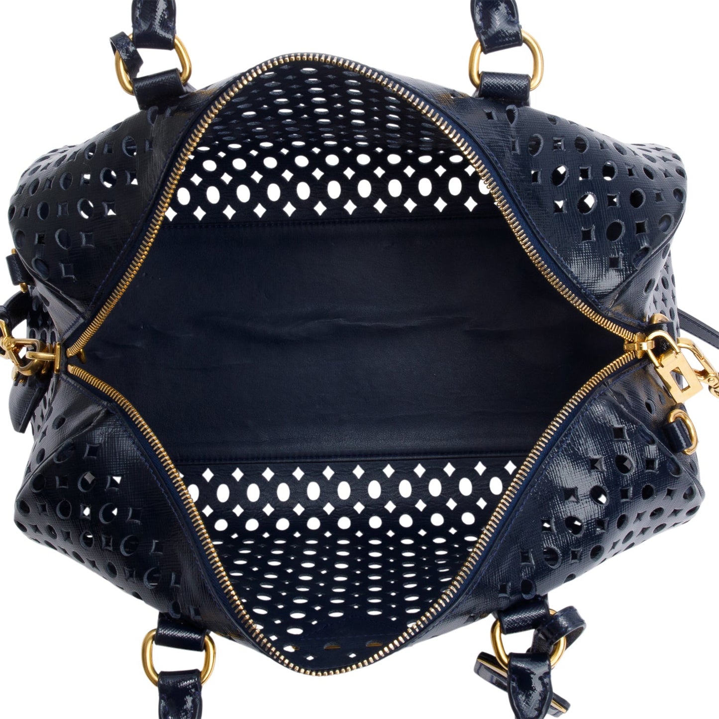 Prada Blue Saffiano Vernice Leather Fori Bauletto