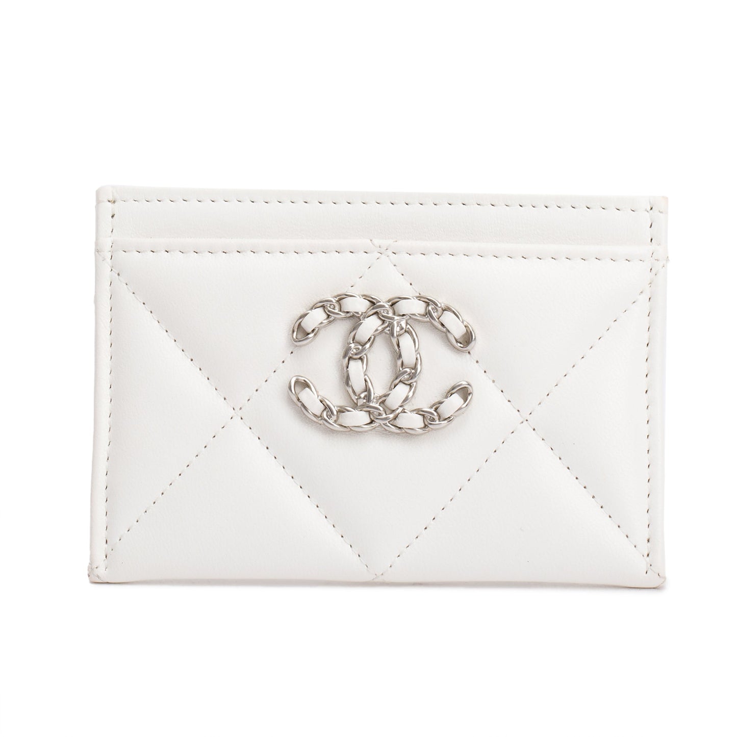 Chanel White Quilted Lambskin Leather 19 Card Holder