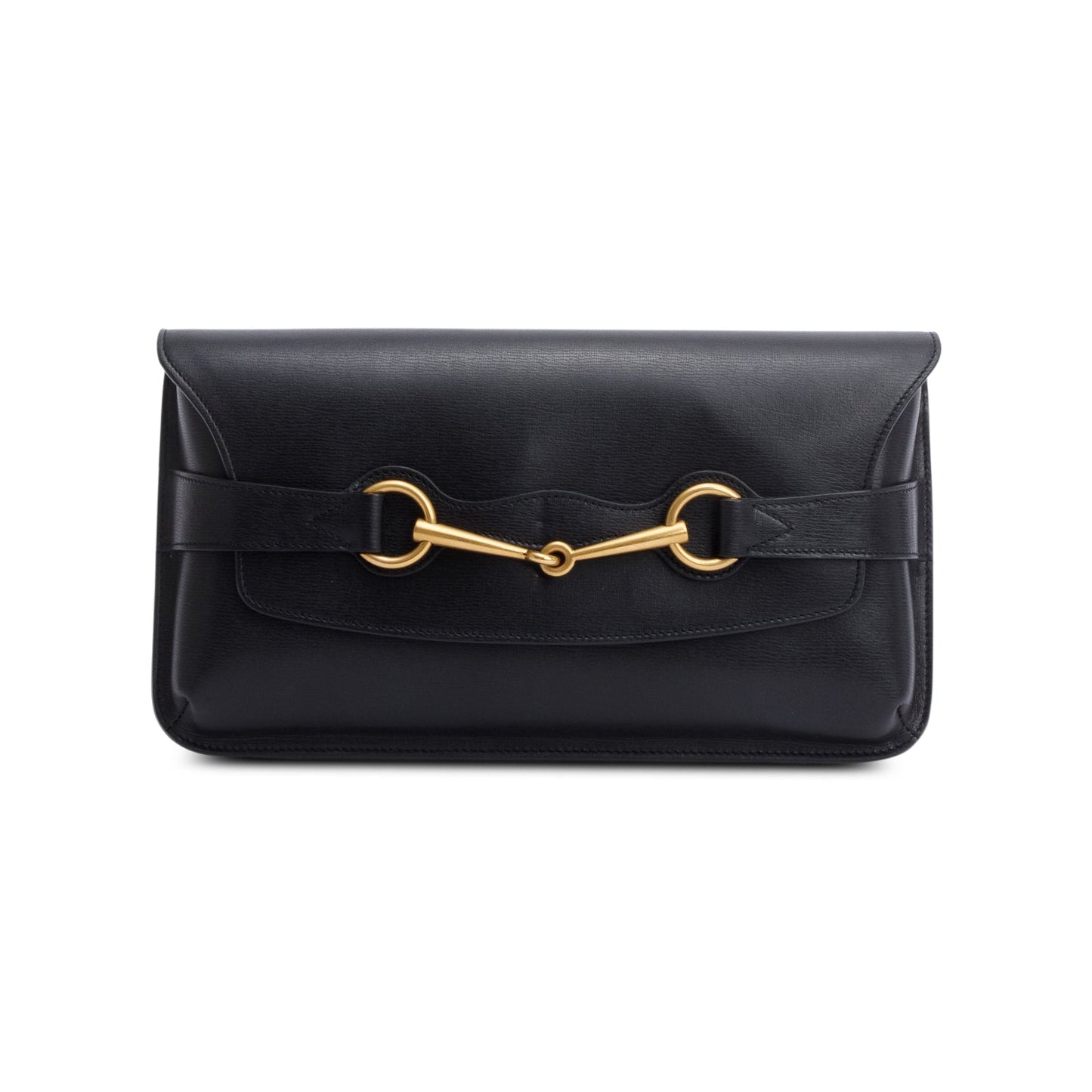 Gucci Black Leather Large Bright Brit Clutch Bag