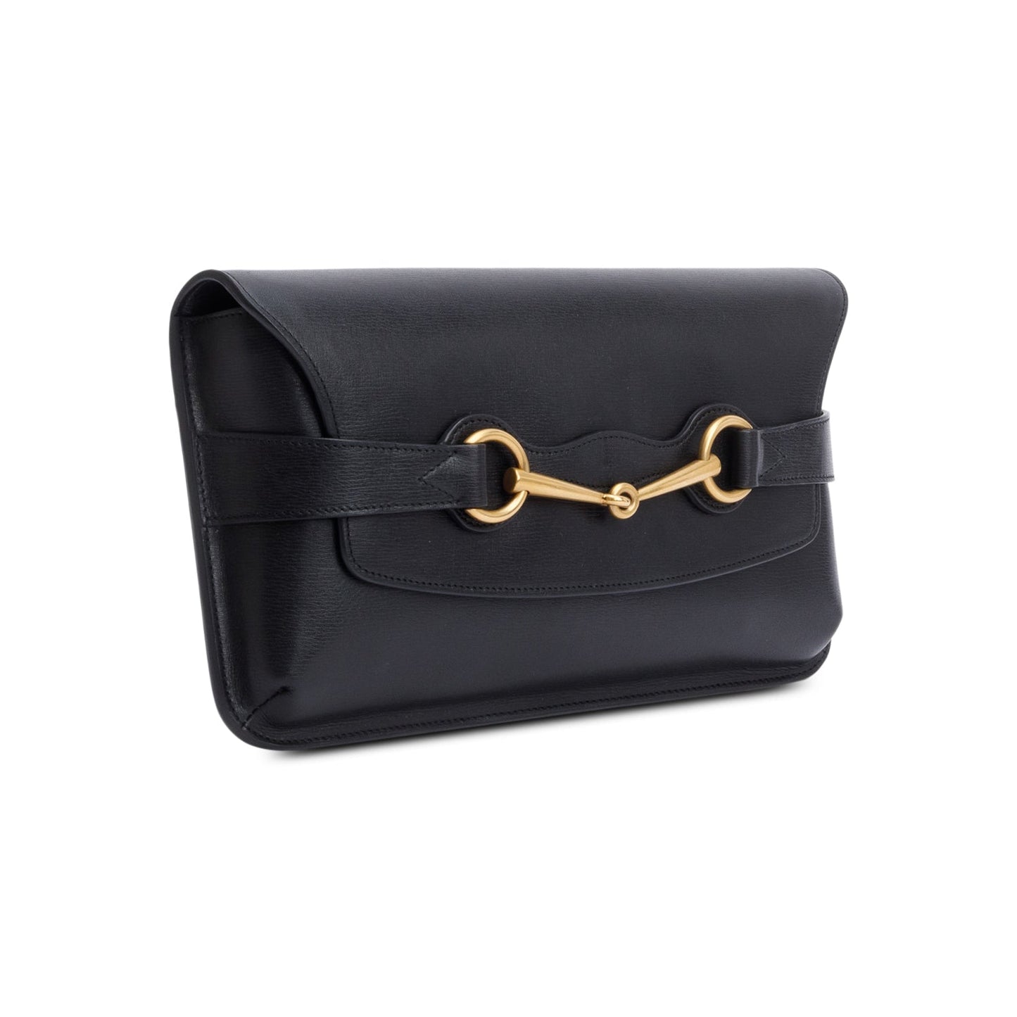 Gucci Black Leather Large Bright Brit Clutch Bag