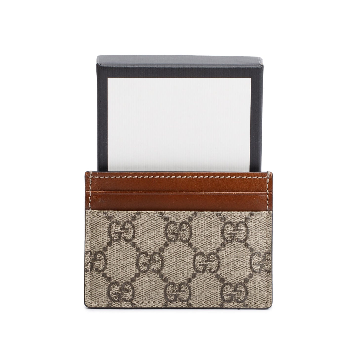 Gucci Brown Calfskin Leather GG Supreme Ophidia Card Holder