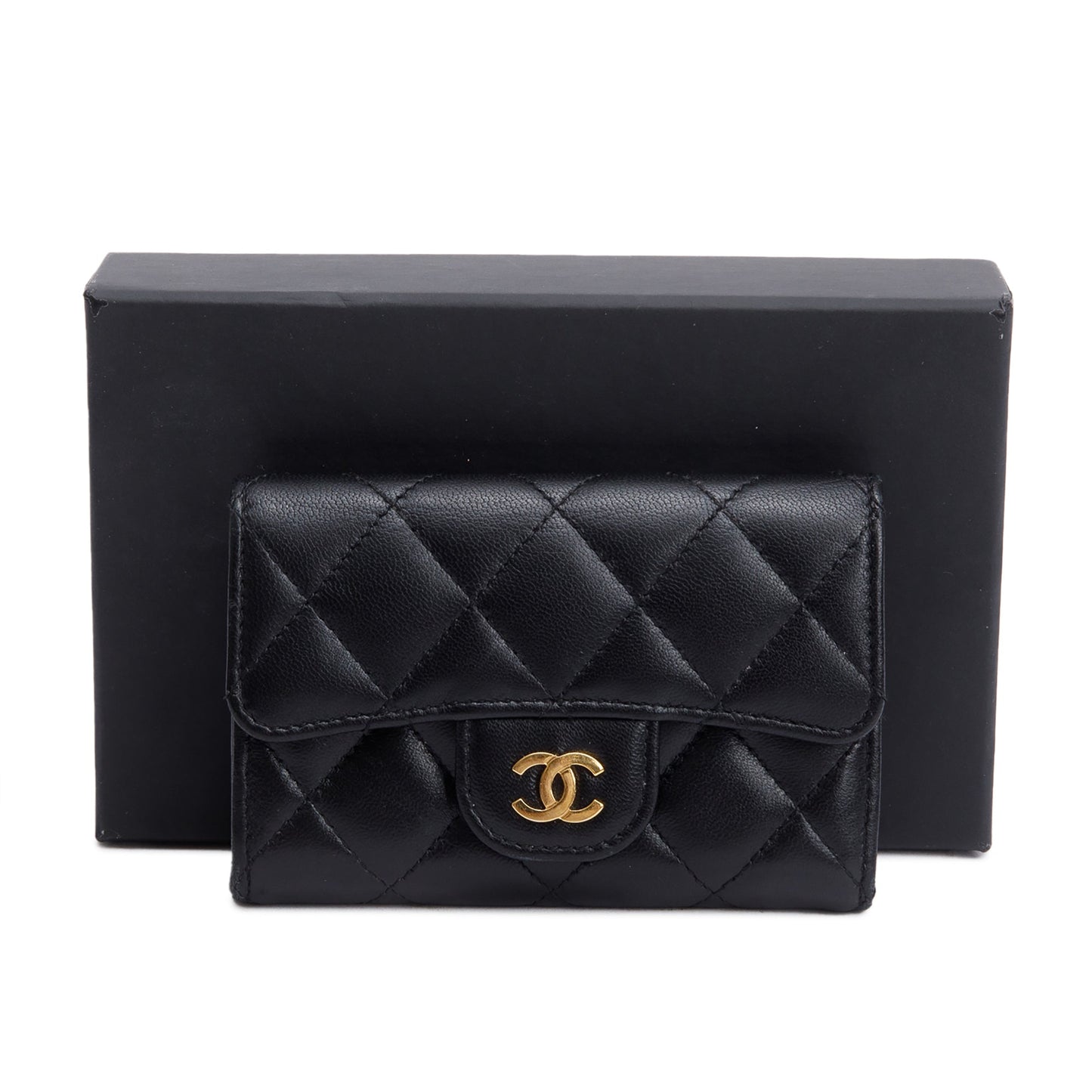 Chanel 2021 Black Quilted Lambskin Leather Classic Flap Card Holder
