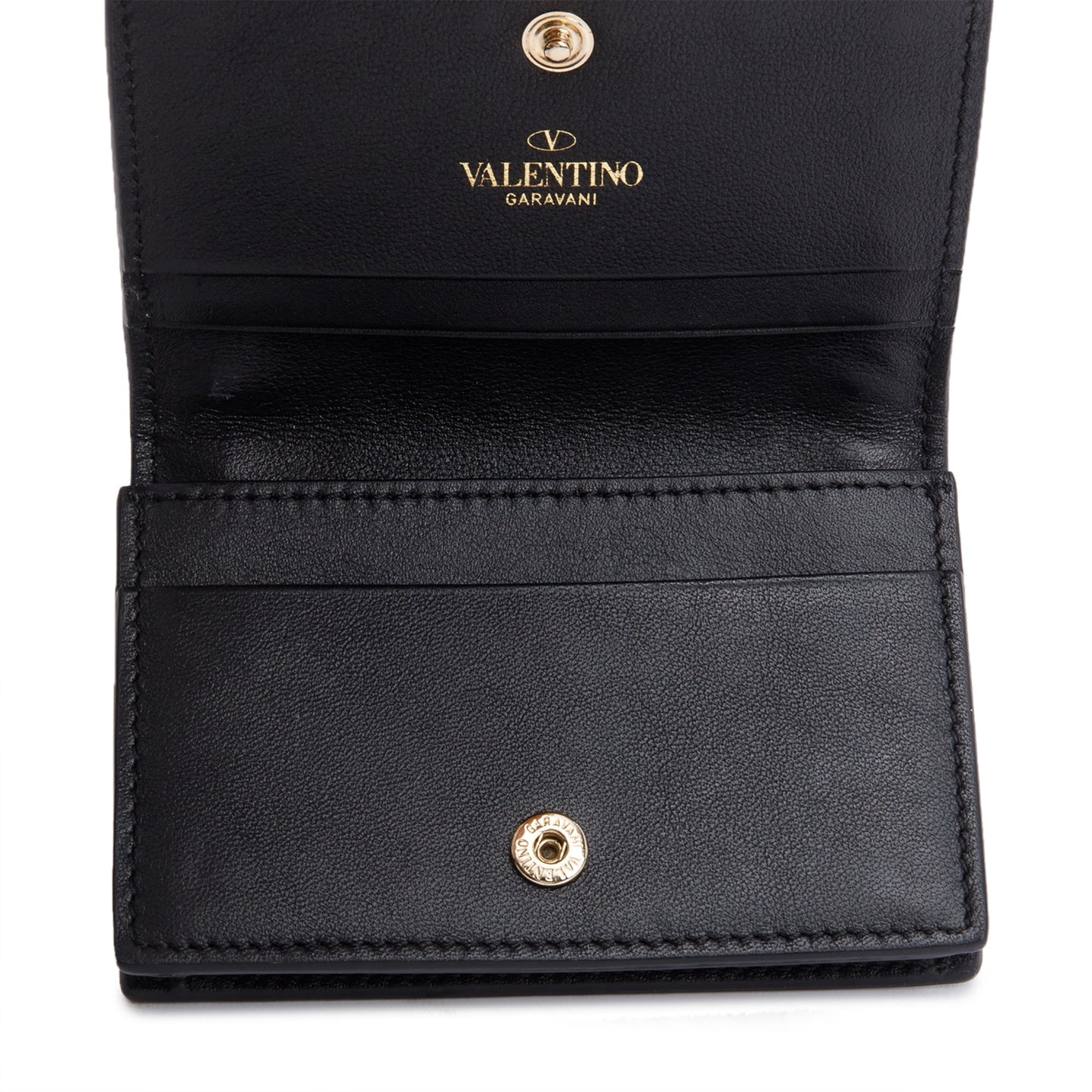 Valentino Black Calfskin Leather Rockstud Flap Card Holder Wallet