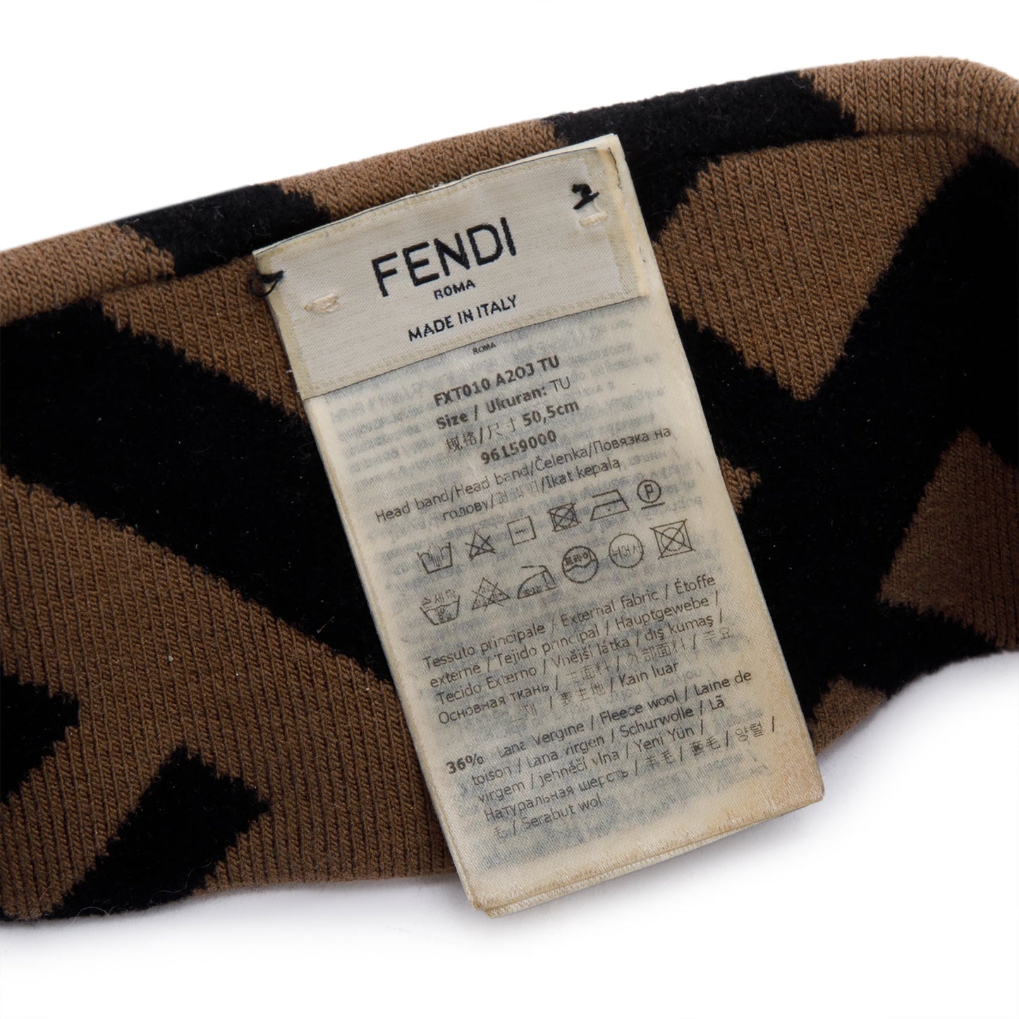 Fendi Brown Wool Zucca FF Logo Headband