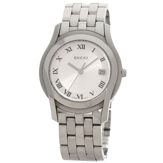 GUCCI Watches Quartz 5500M Stainless Steel , Stainless Steel Silver Round face Silver dial mens