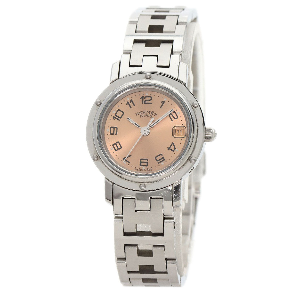 HERMES Watches Quartz CL4.210 Stainless Steel , Stainless Steel Silver Clipper pink dial Women