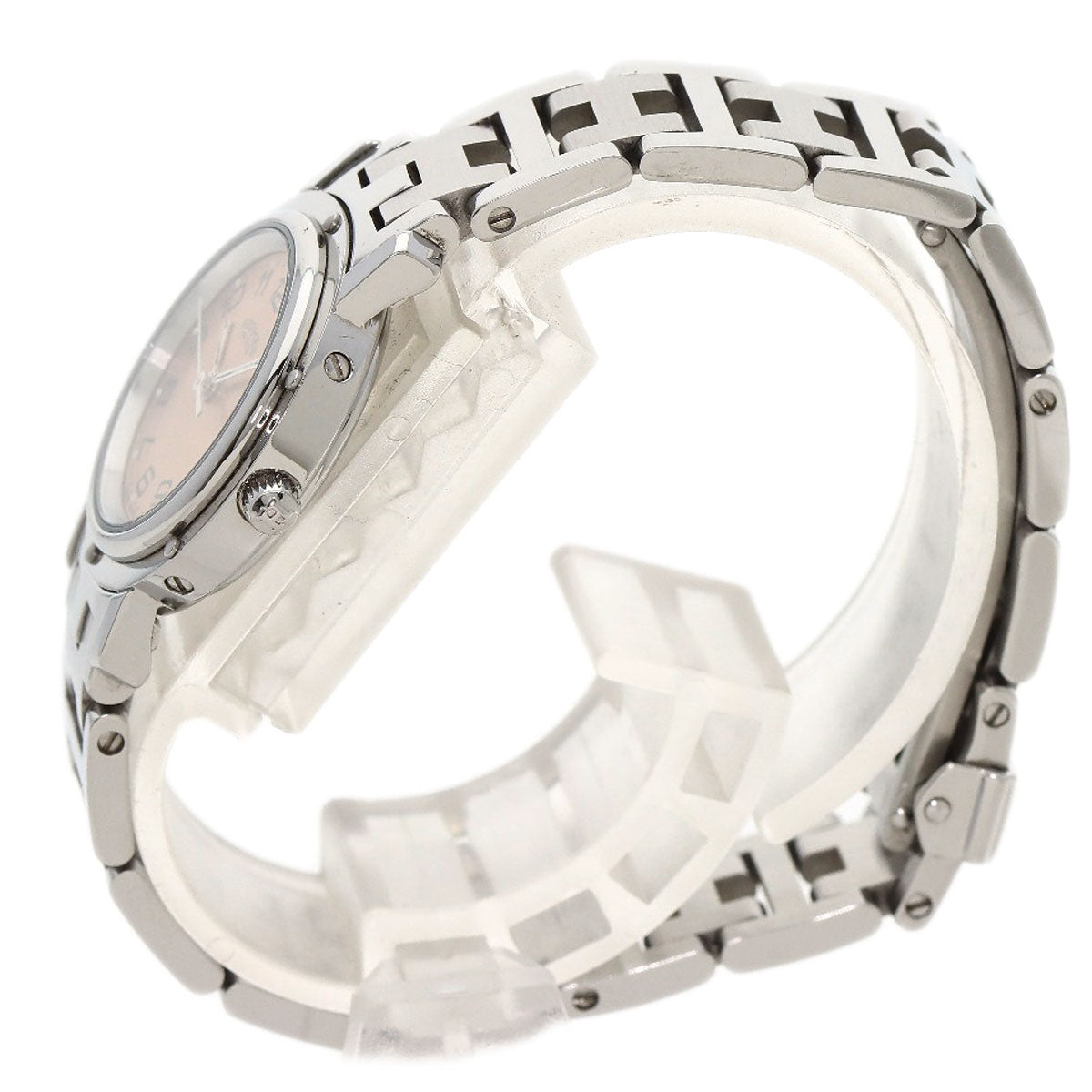 HERMES Watches Quartz CL4.210 Stainless Steel , Stainless Steel Silver Clipper pink dial Women