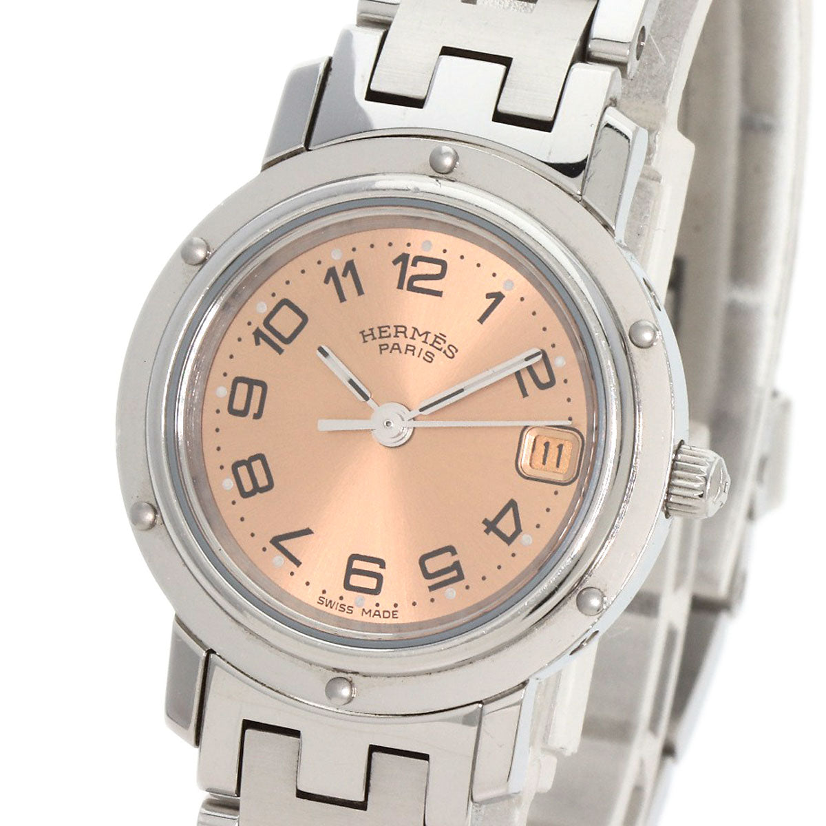 HERMES Watches Quartz CL4.210 Stainless Steel , Stainless Steel Silver Clipper pink dial Women