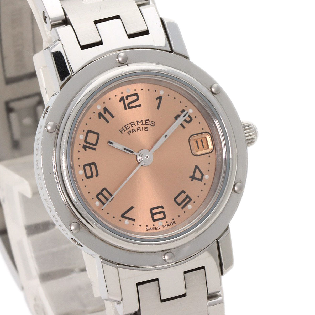 HERMES Watches Quartz CL4.210 Stainless Steel , Stainless Steel Silver Clipper pink dial Women