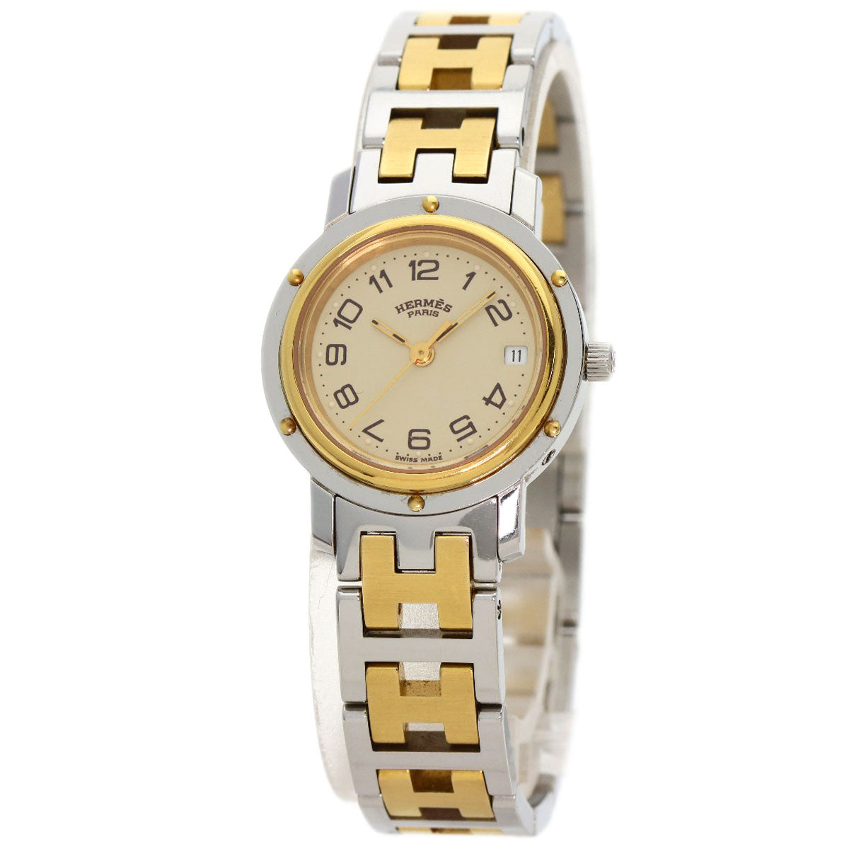 HERMES Watches Quartz CL4.220 Stainless Steel, Combination gold Clipper Old Belt Ivory dial Women