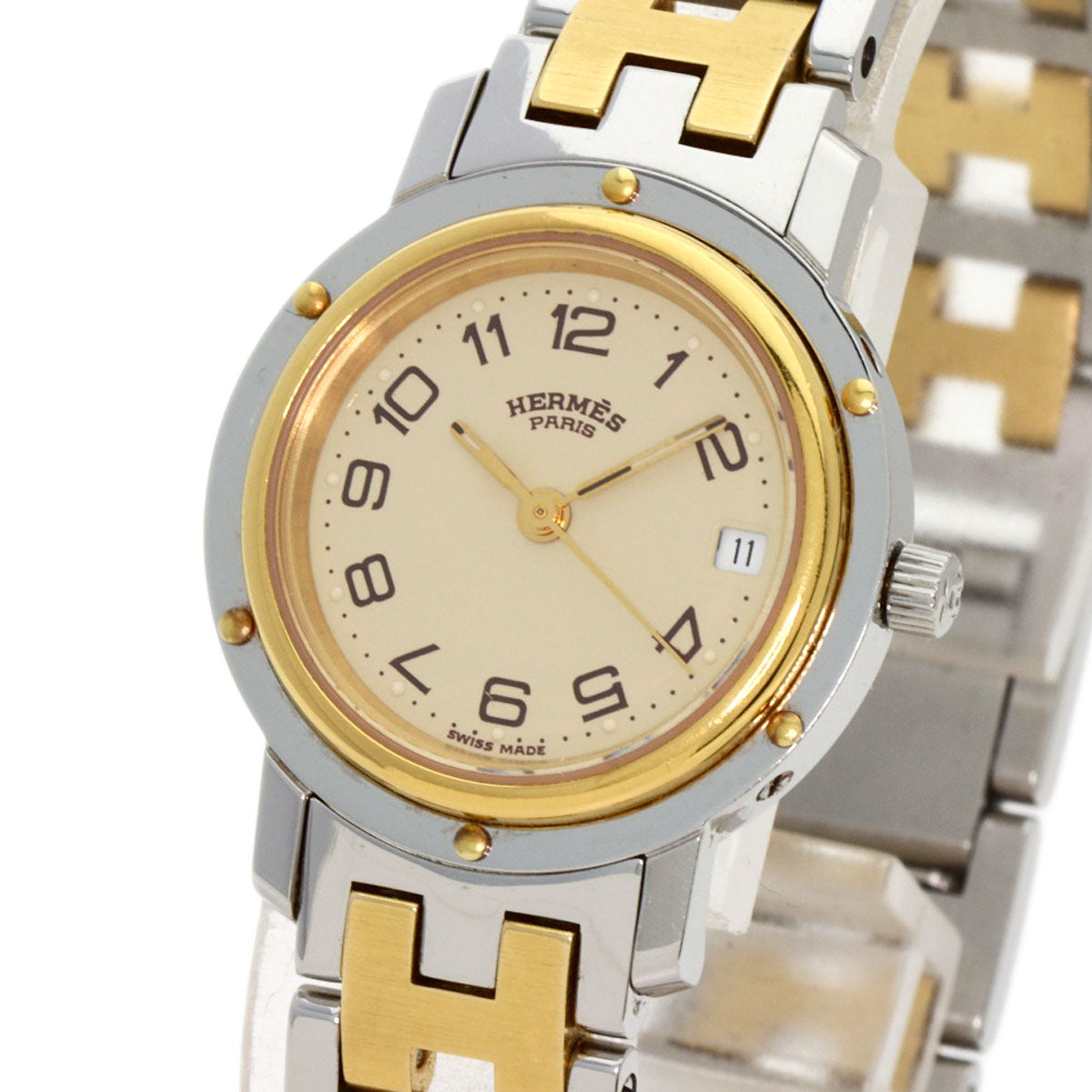HERMES Watches Quartz CL4.220 Stainless Steel, Combination gold Clipper Old Belt Ivory dial Women