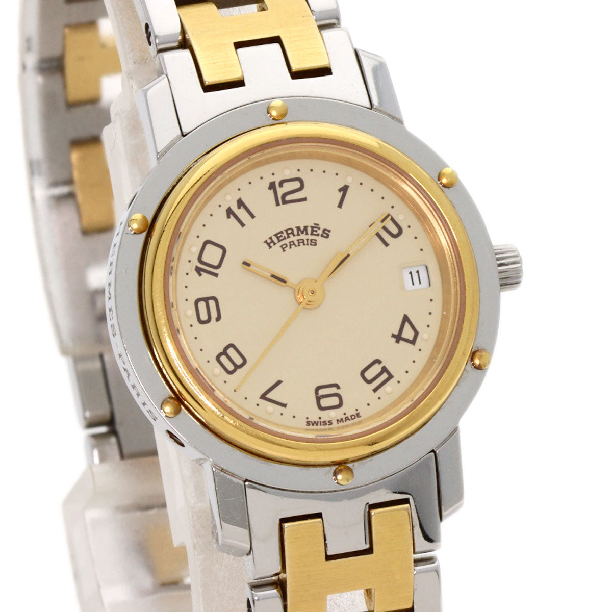 HERMES Watches Quartz CL4.220 Stainless Steel, Combination gold Clipper Old Belt Ivory dial Women