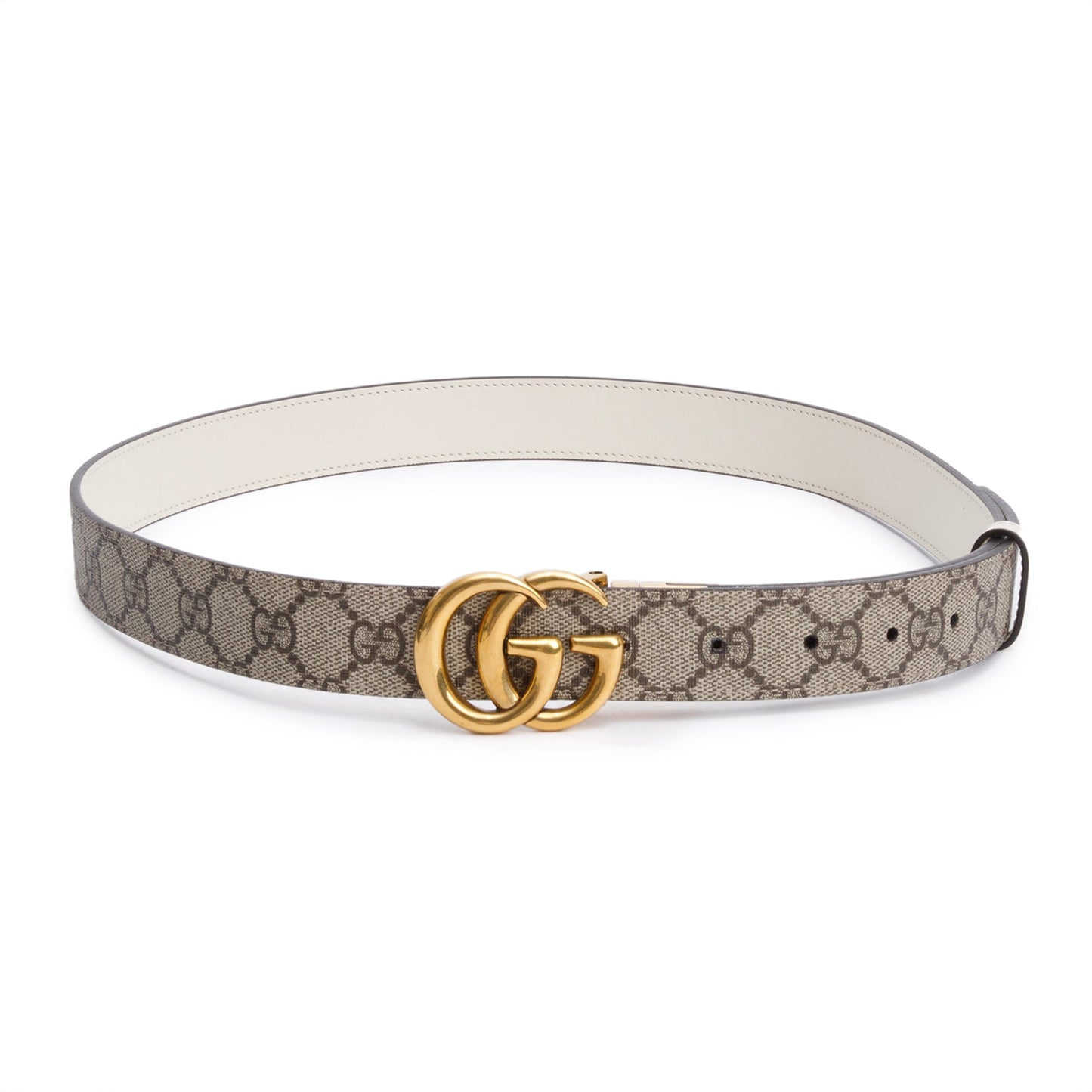 Gucci GG Supreme Canvas White Calfskin Leather GG Marmont Reversible Belt 100 40