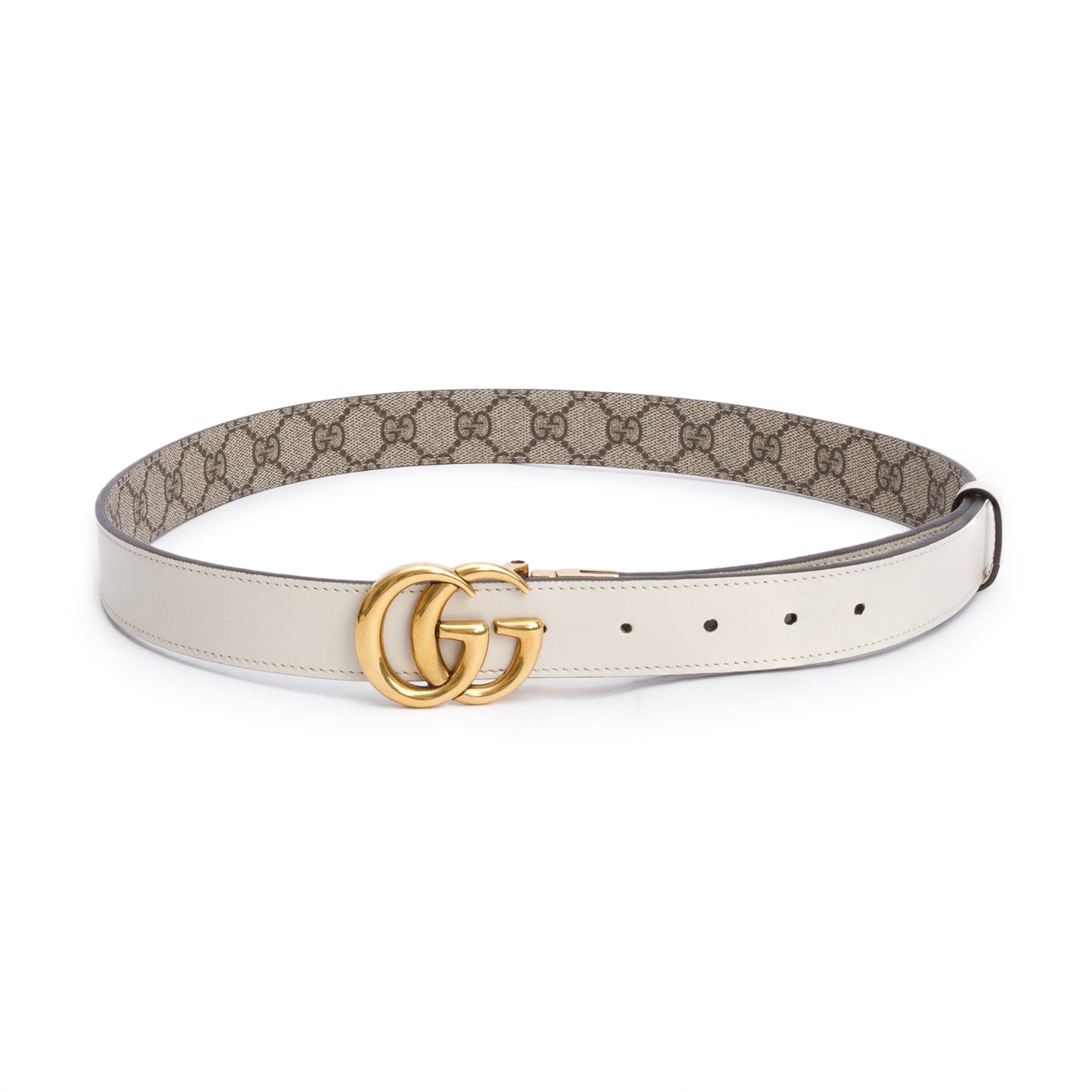 Gucci GG Supreme Canvas White Calfskin Leather GG Marmont Reversible Belt 100 40