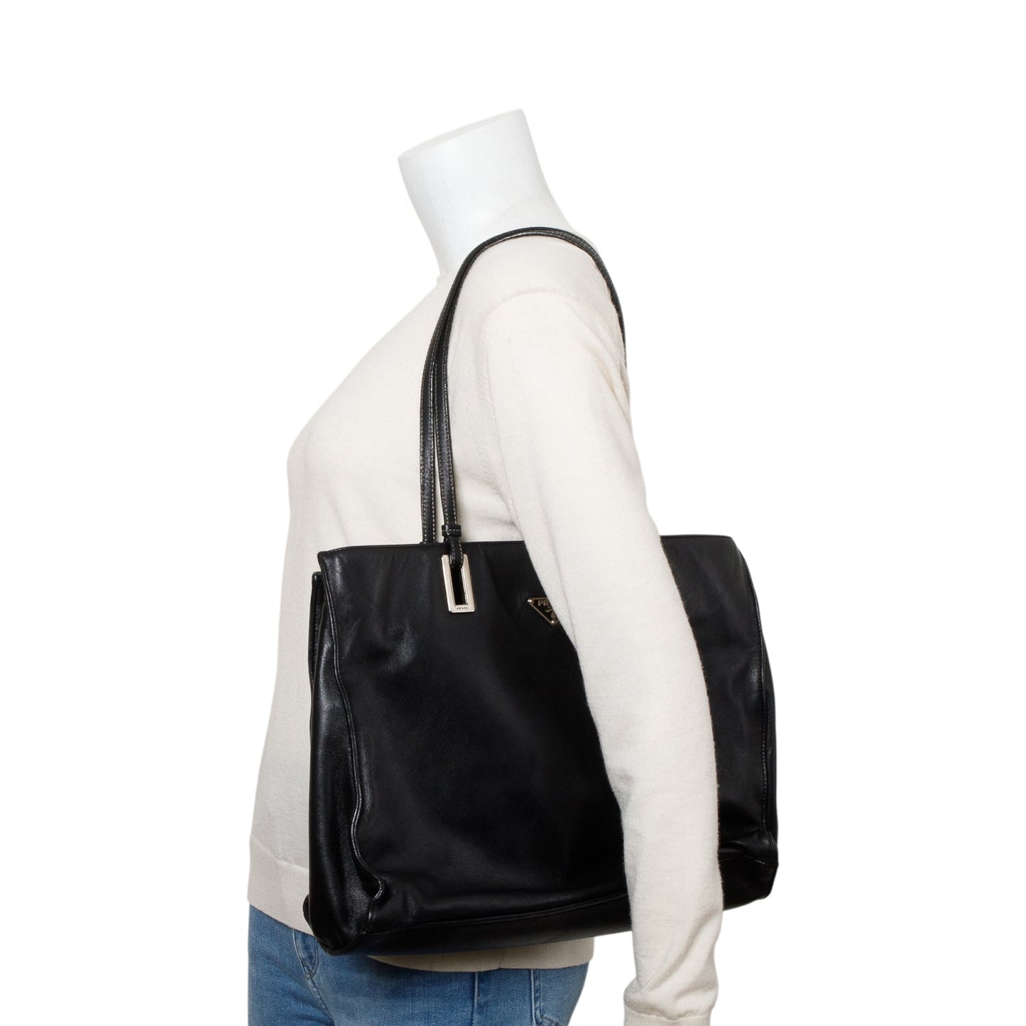 Prada Black Nappa Leather Acciaio Tote