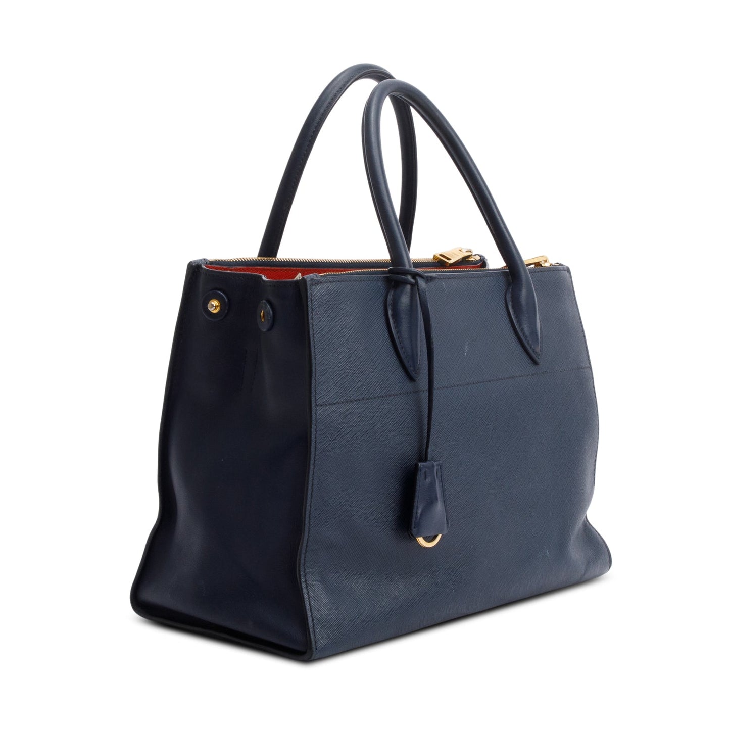 Prada Navy Saffiano & City Calf Leather Medium Greche Paradigme Tote