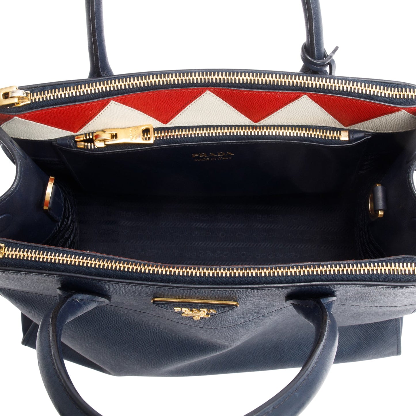 Prada Navy Saffiano & City Calf Leather Medium Greche Paradigme Tote