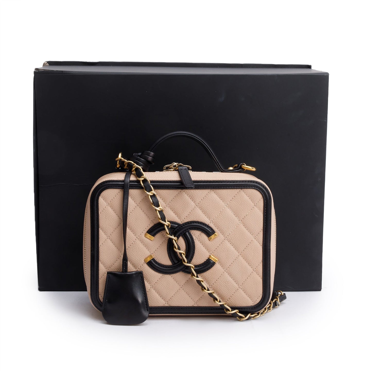 Chanel Beige Caviar Quilted Leather CC Filigree Medium Vanity Case