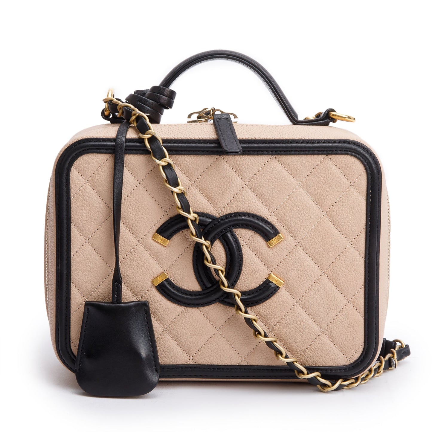 Chanel Beige Caviar Quilted Leather CC Filigree Medium Vanity Case