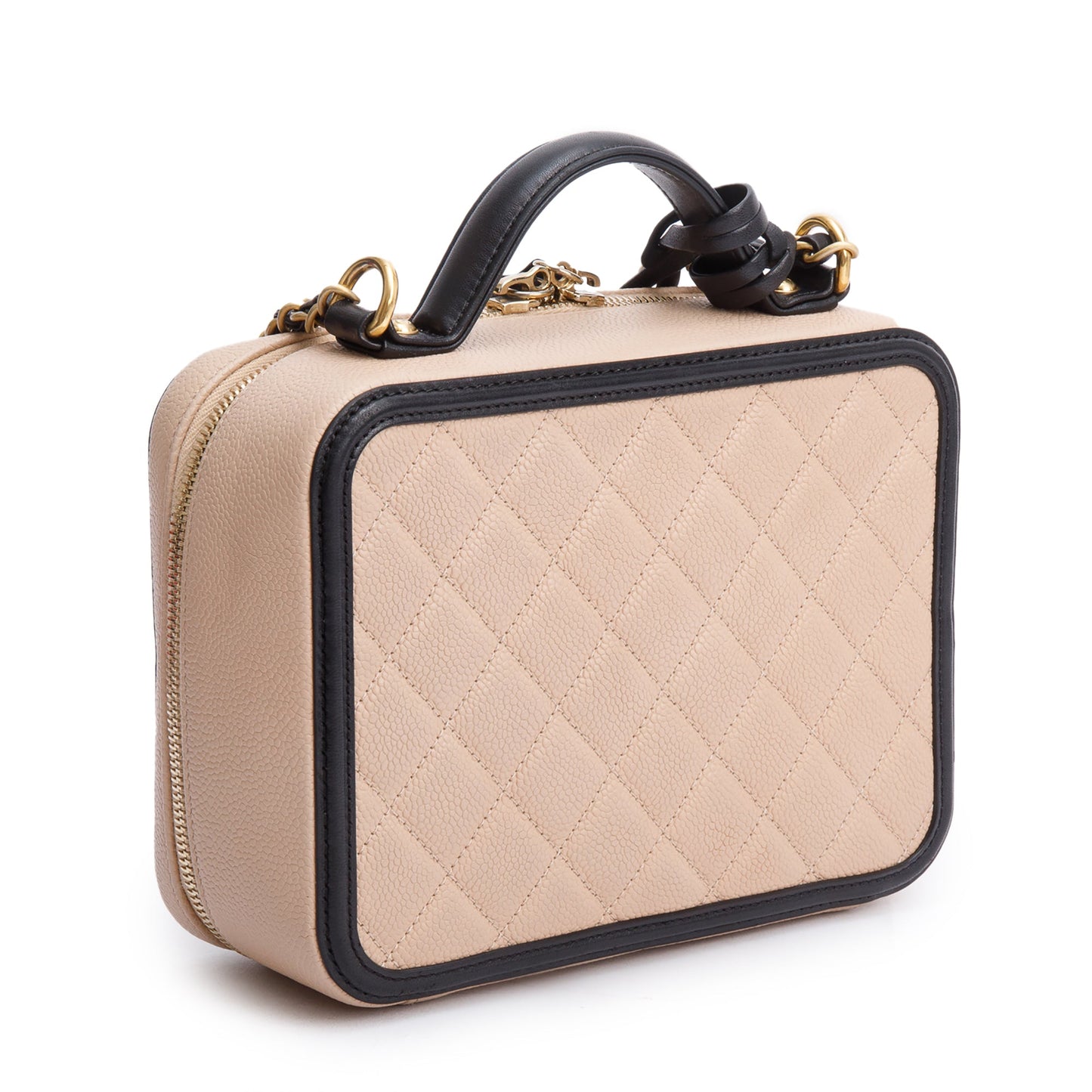 Chanel Beige Caviar Quilted Leather CC Filigree Medium Vanity Case