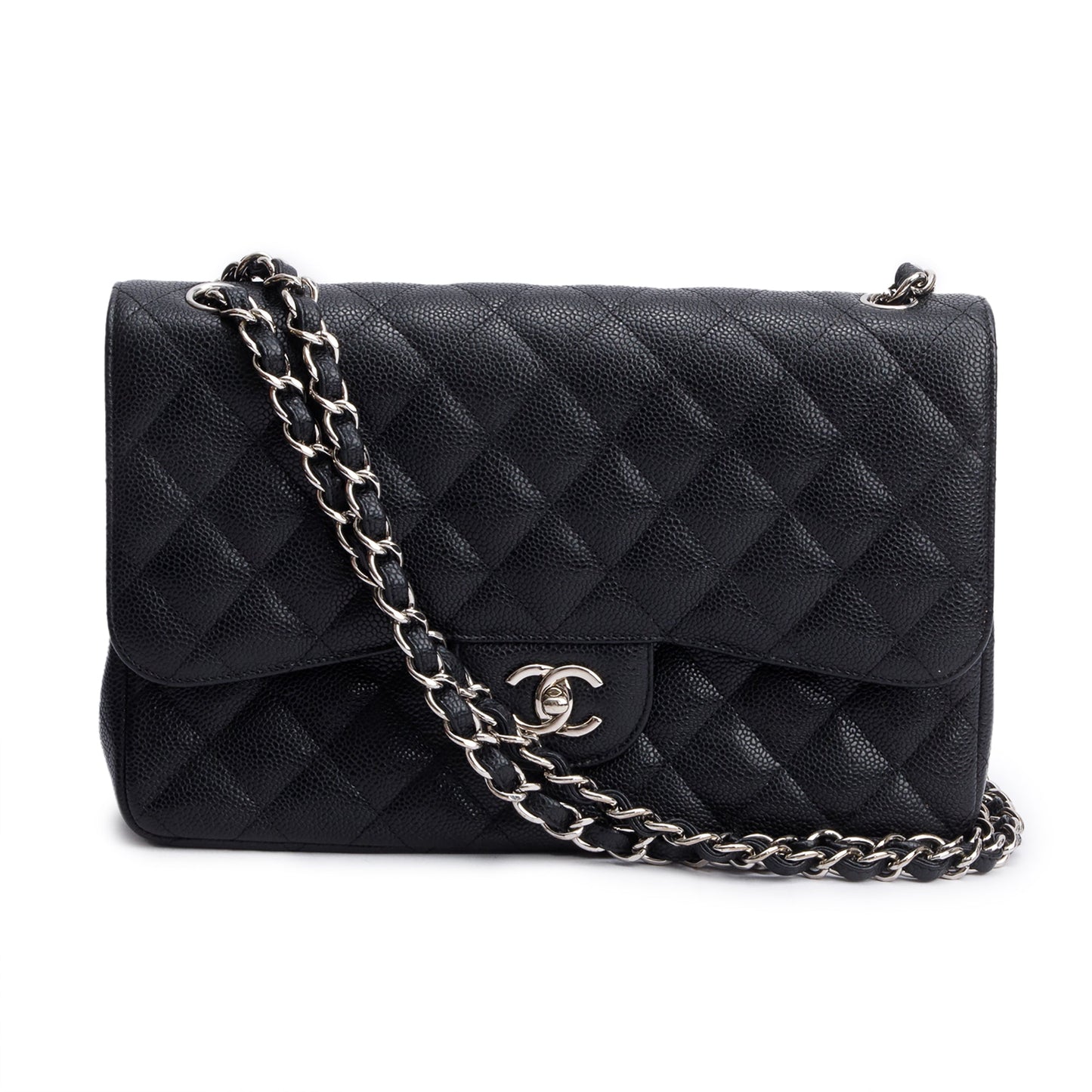 Chanel Black Quilted Caviar Leather Classic Jumbo Double Flap Bag