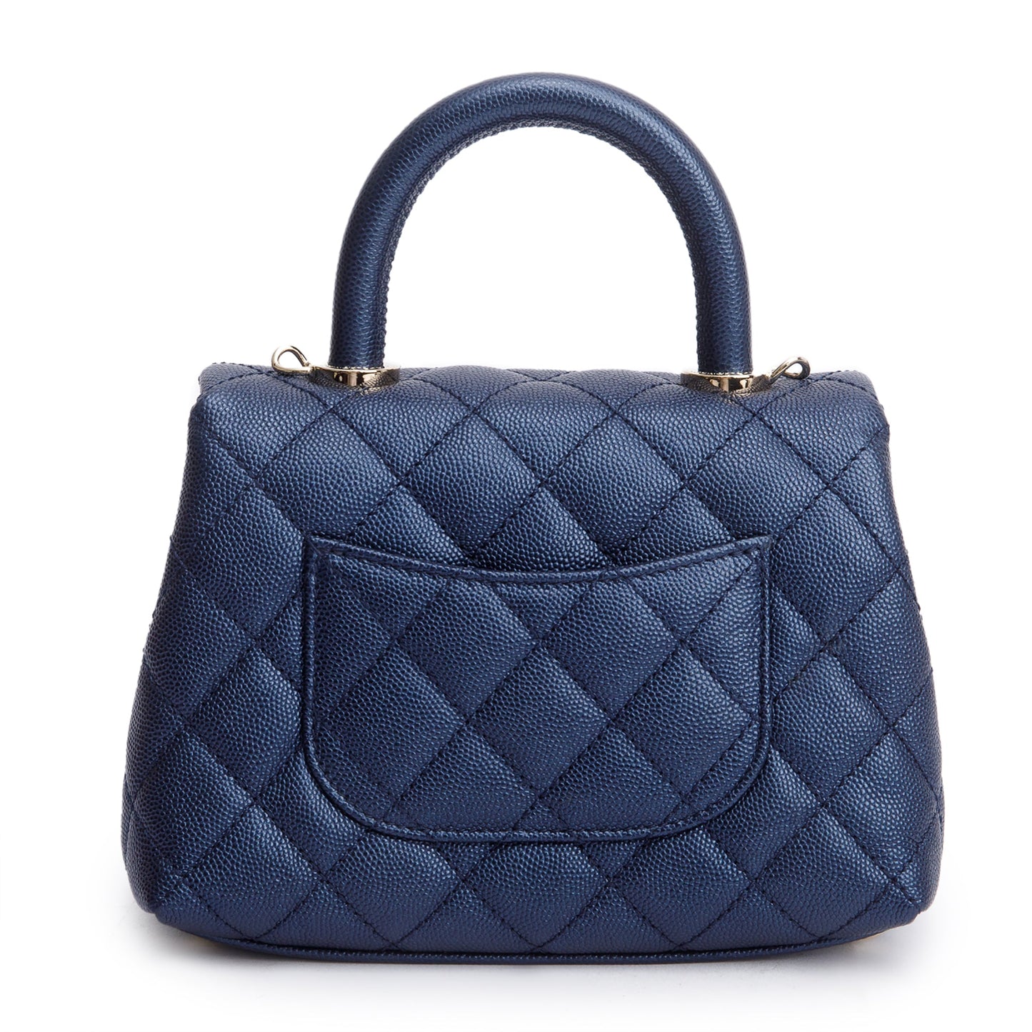 Chanel 2020 Blue Irisdescent Quilted Caviar Leather Mini Coco Top Handle Flap Bag