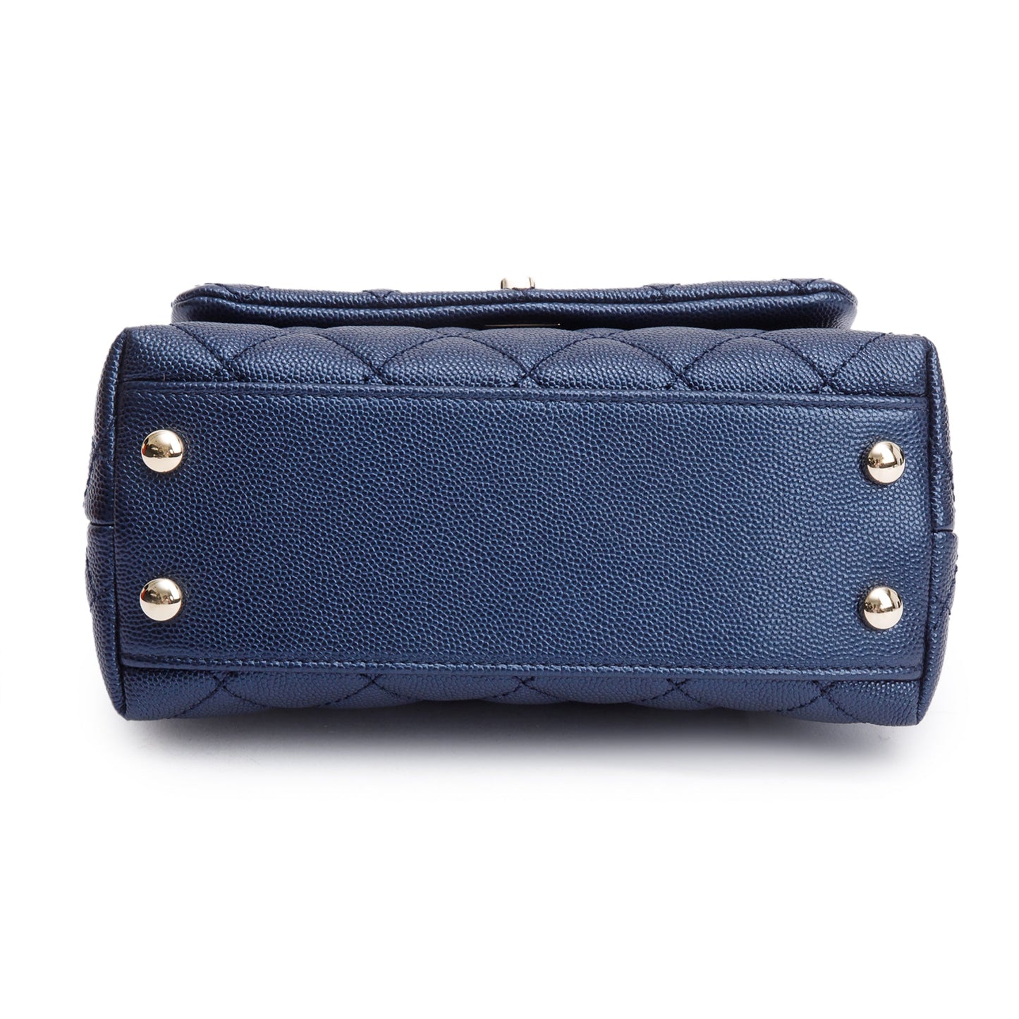 Chanel 2020 Blue Irisdescent Quilted Caviar Leather Mini Coco Top Handle Flap Bag