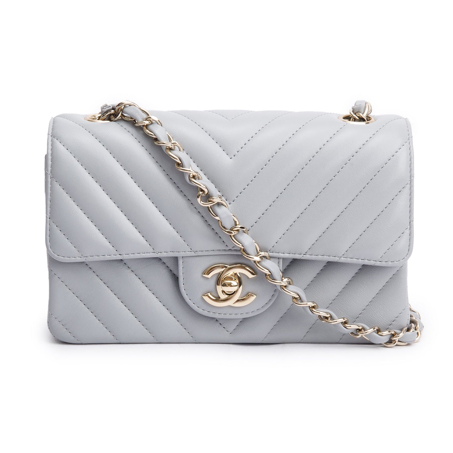Chanel Grey Chevron Quilted Lambskin Leather Classic Mini Rectangular Flap Bag