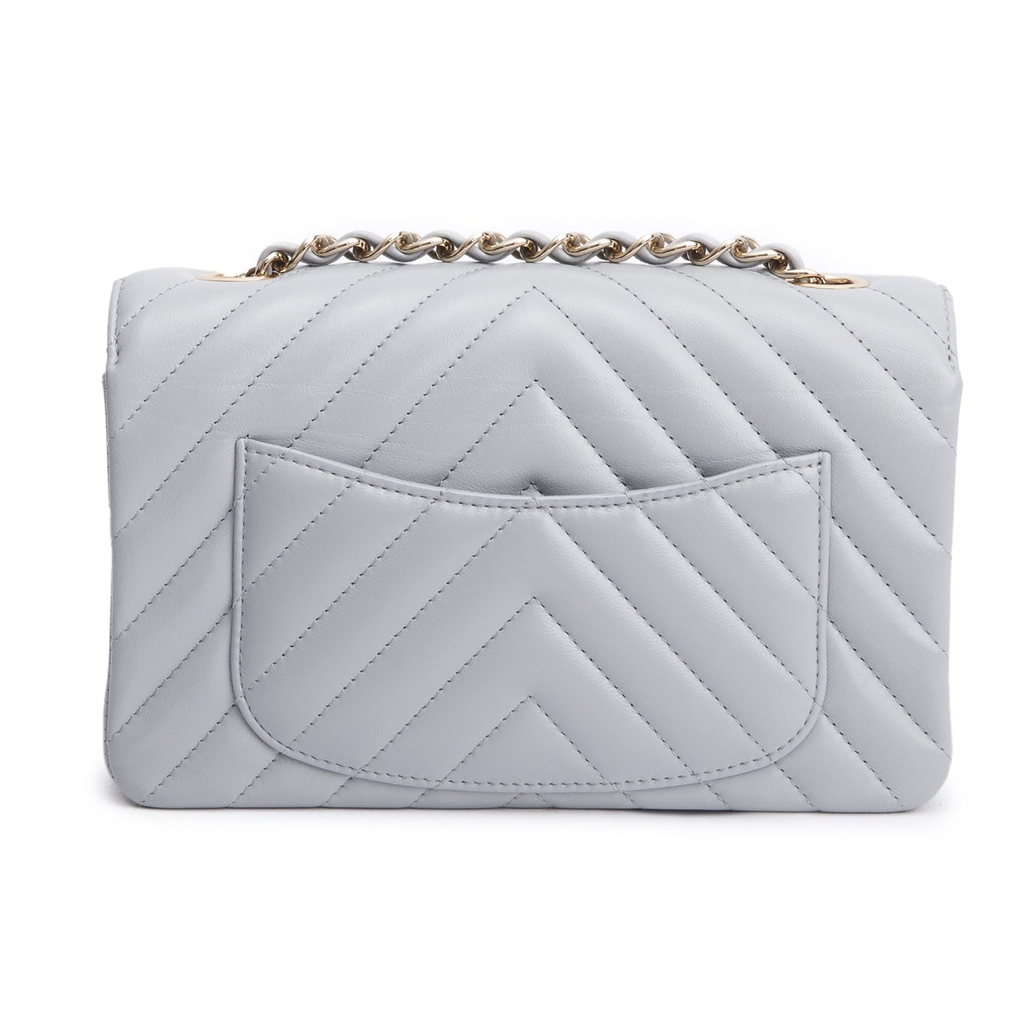 Chanel Grey Chevron Quilted Lambskin Leather Classic Mini Rectangular Flap Bag