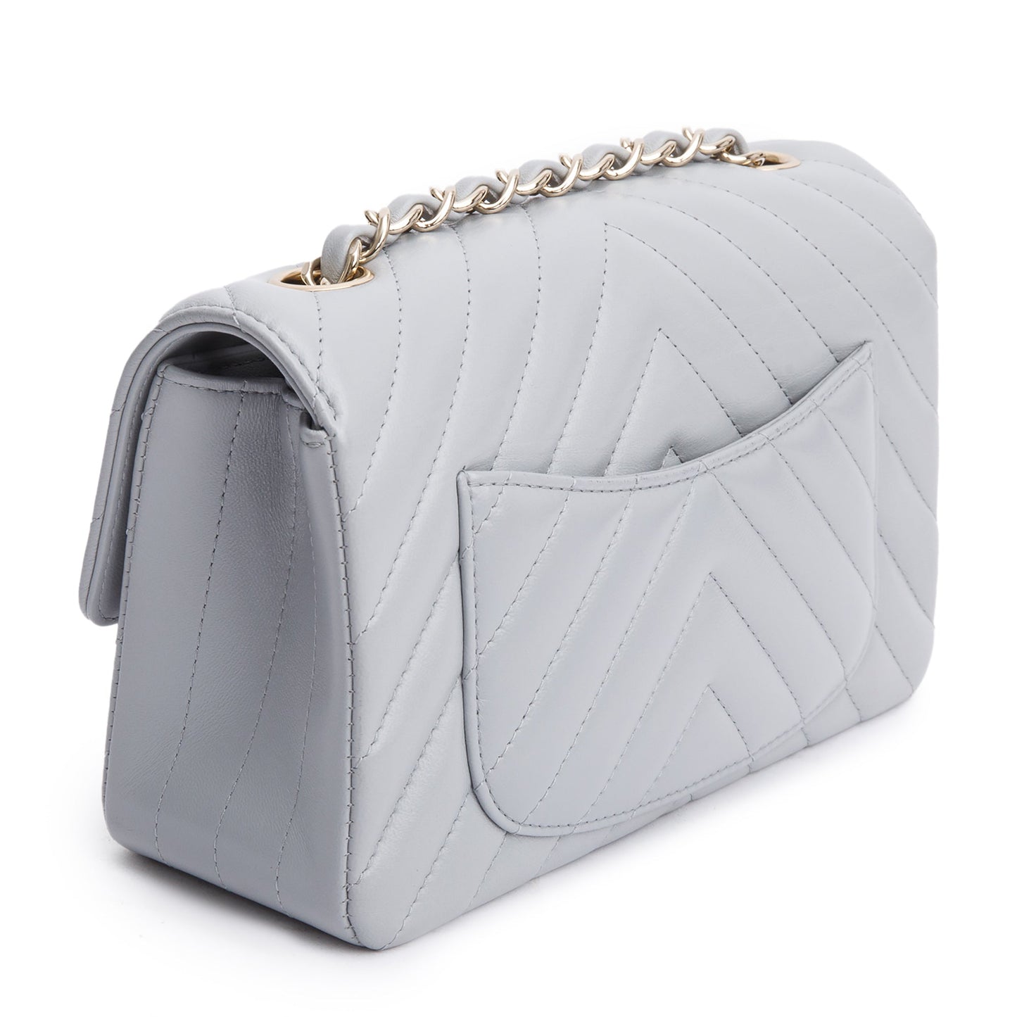 Chanel Grey Chevron Quilted Lambskin Leather Classic Mini Rectangular Flap Bag