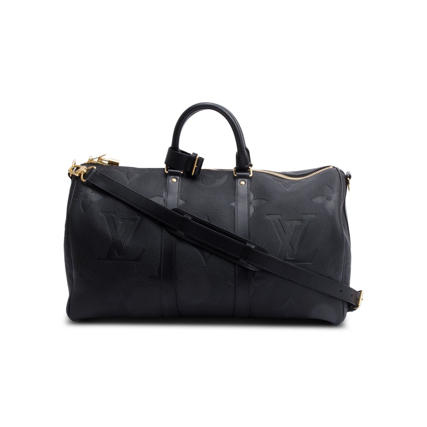Louis Vuitton Black Embossed Monogram Giant Leather Keepall Bandouliere 45