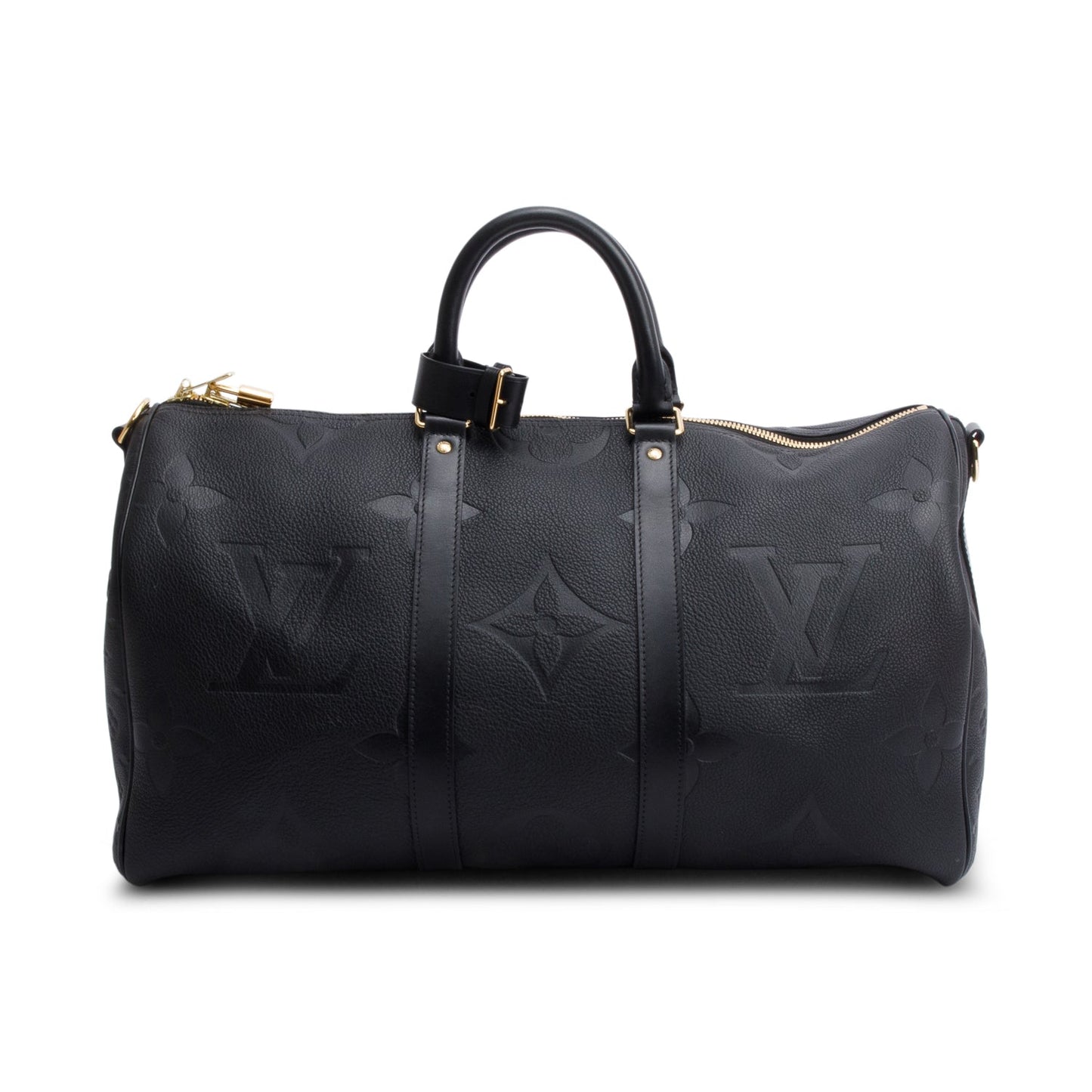 Louis Vuitton Black Embossed Monogram Giant Leather Keepall Bandouliere 45