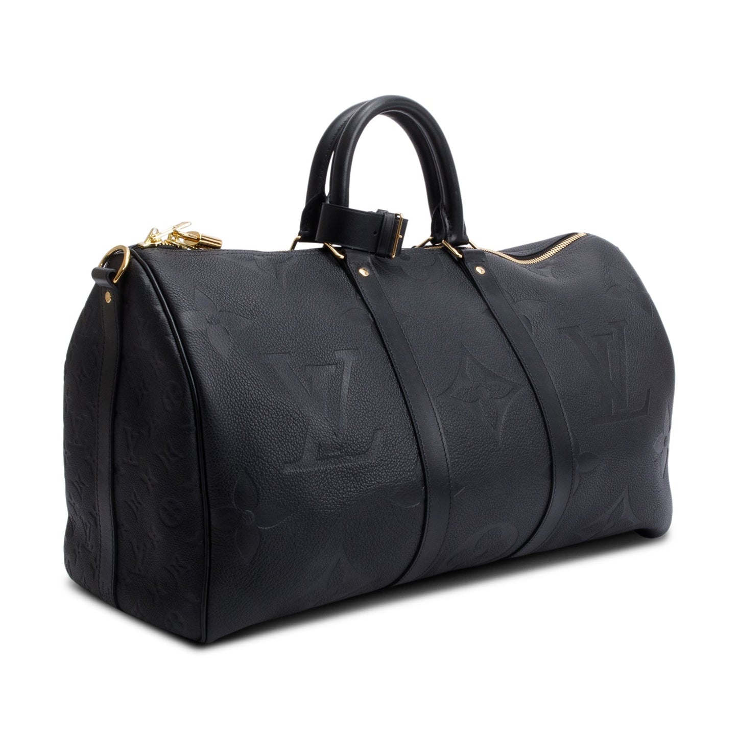 Louis Vuitton Black Embossed Monogram Giant Leather Keepall Bandouliere 45