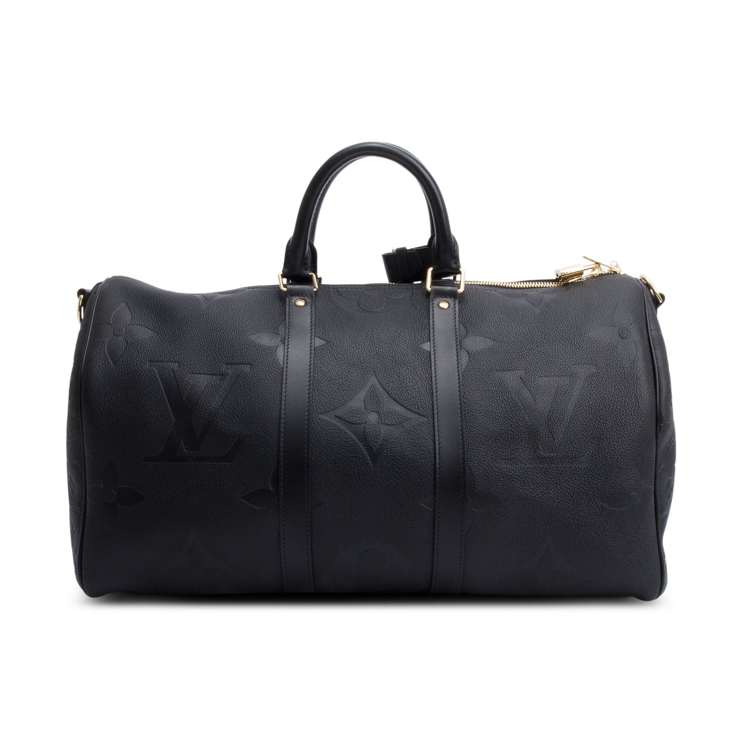 Louis Vuitton Black Embossed Monogram Giant Leather Keepall Bandouliere 45