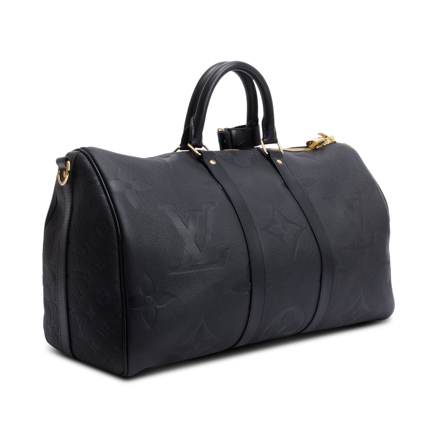Louis Vuitton Black Embossed Monogram Giant Leather Keepall Bandouliere 45